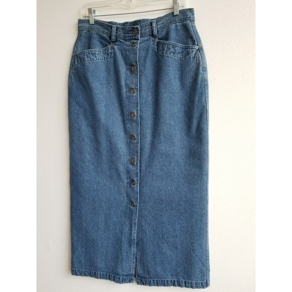 Vintage Y2K Long Front Button Up Denim Maxi Skirt Pencil High Waist - Picture 2 of 6